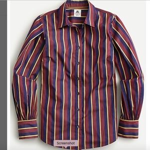 J. Crew Thomas Mason Classy Burgundy Navy Stripe Billow Sleeve Blouse NWT